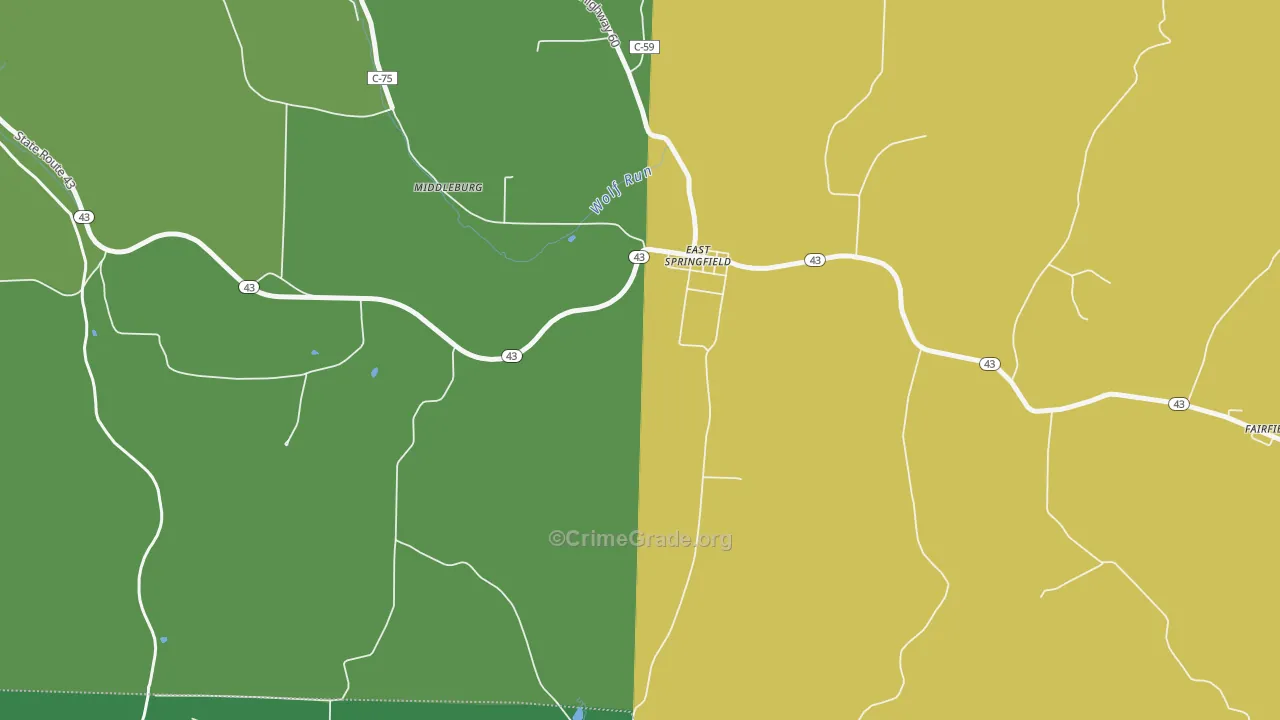 East Springfield, OH Map of Vehicle Theft Rates