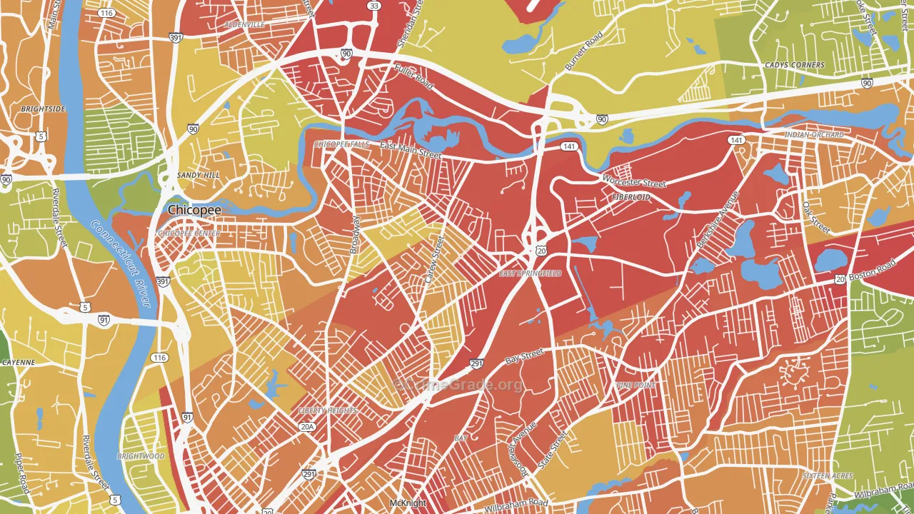 East Springfield, Springfield, MA Map of Vehicle Theft Rates