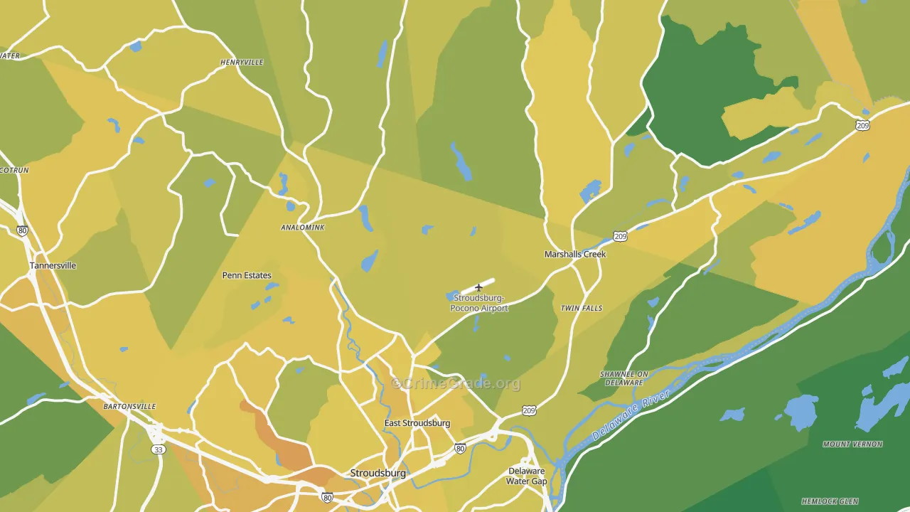 East Stroudsburg, PA Map of Vehicle Theft Rates