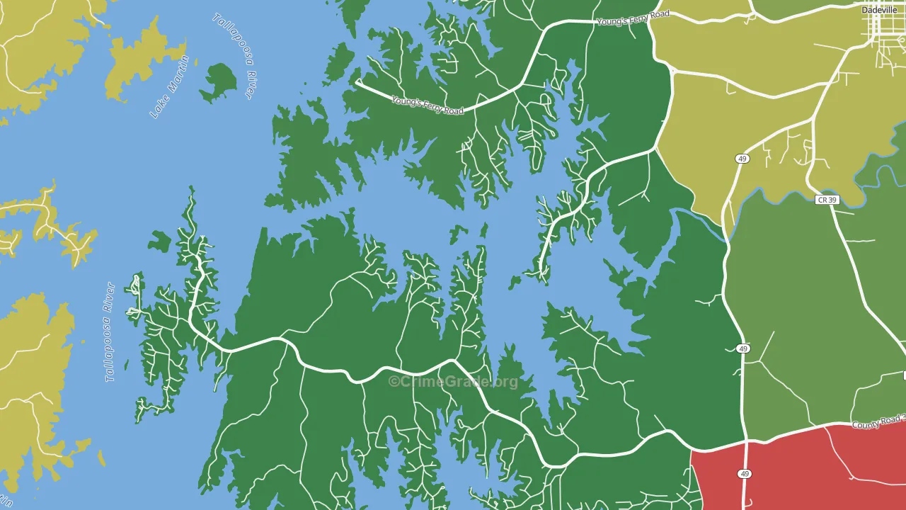 East Tallassee, AL Map of Vehicle Theft Rates