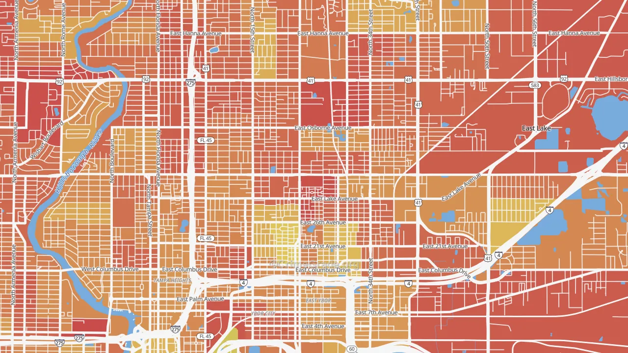 East Tampa, Tampa, FL Map of Vehicle Theft Rates
