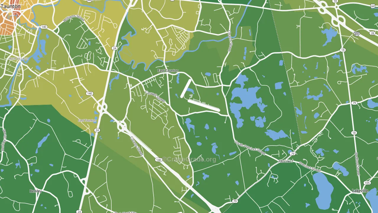 East Taunton, MA Map of Vehicle Theft Rates