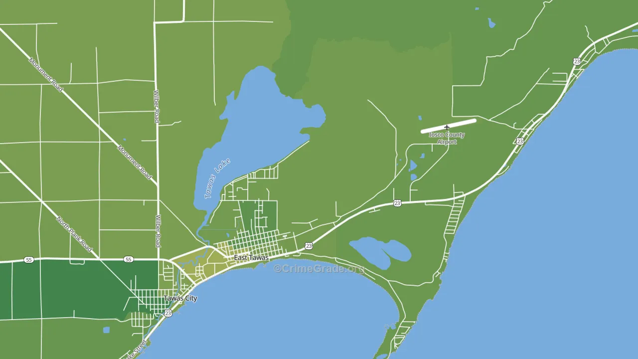 East Tawas, MI Map of Vehicle Theft Rates