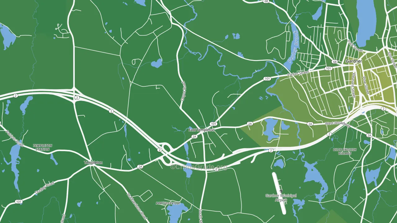 East Templeton, MA Map of Vehicle Theft Rates
