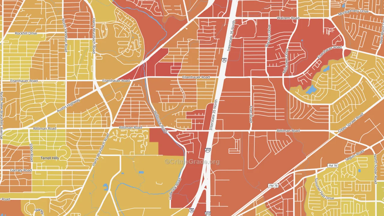 East Terrell Hills, San Antonio, TX Map of Vehicle Theft Rates