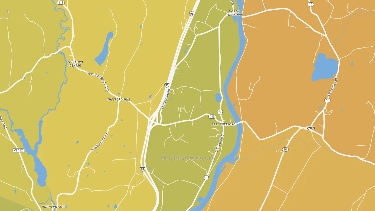 East Thetford, VT Map of Vehicle Theft Rates