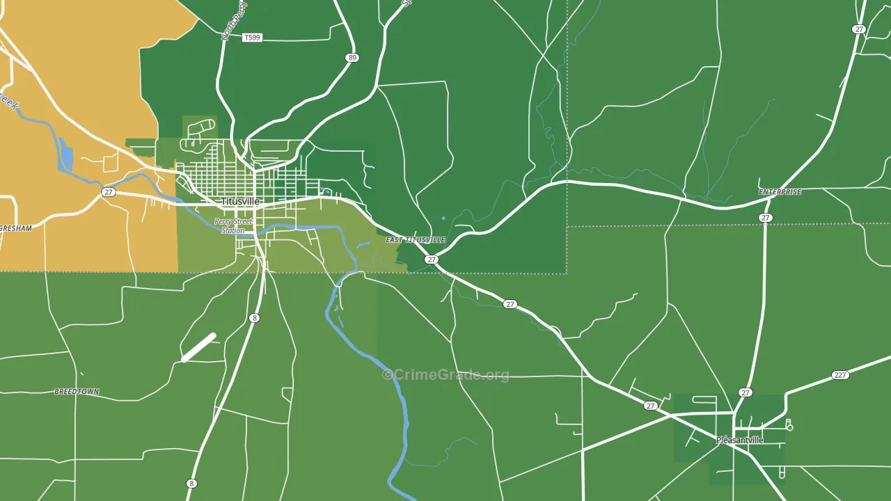 East Titusville, PA Map of Vehicle Theft Rates