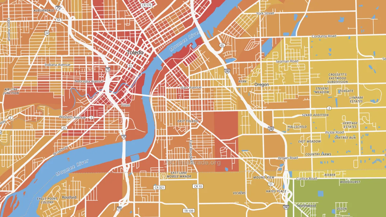 East Toledo, Toledo, OH Map of Vehicle Theft Rates
