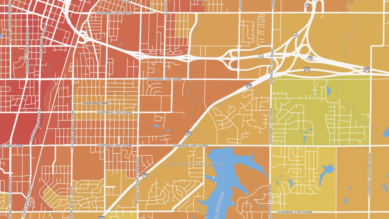 East Topeka, Topeka, KS Map of Vehicle Theft Rates