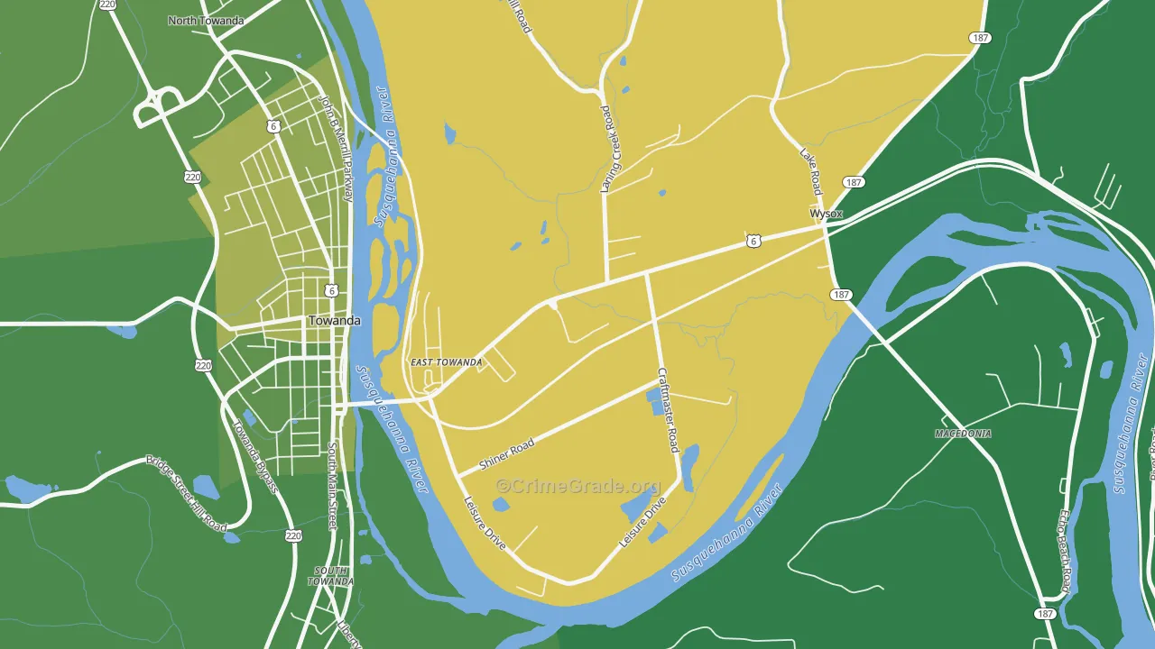 East Towanda, PA Map of Vehicle Theft Rates
