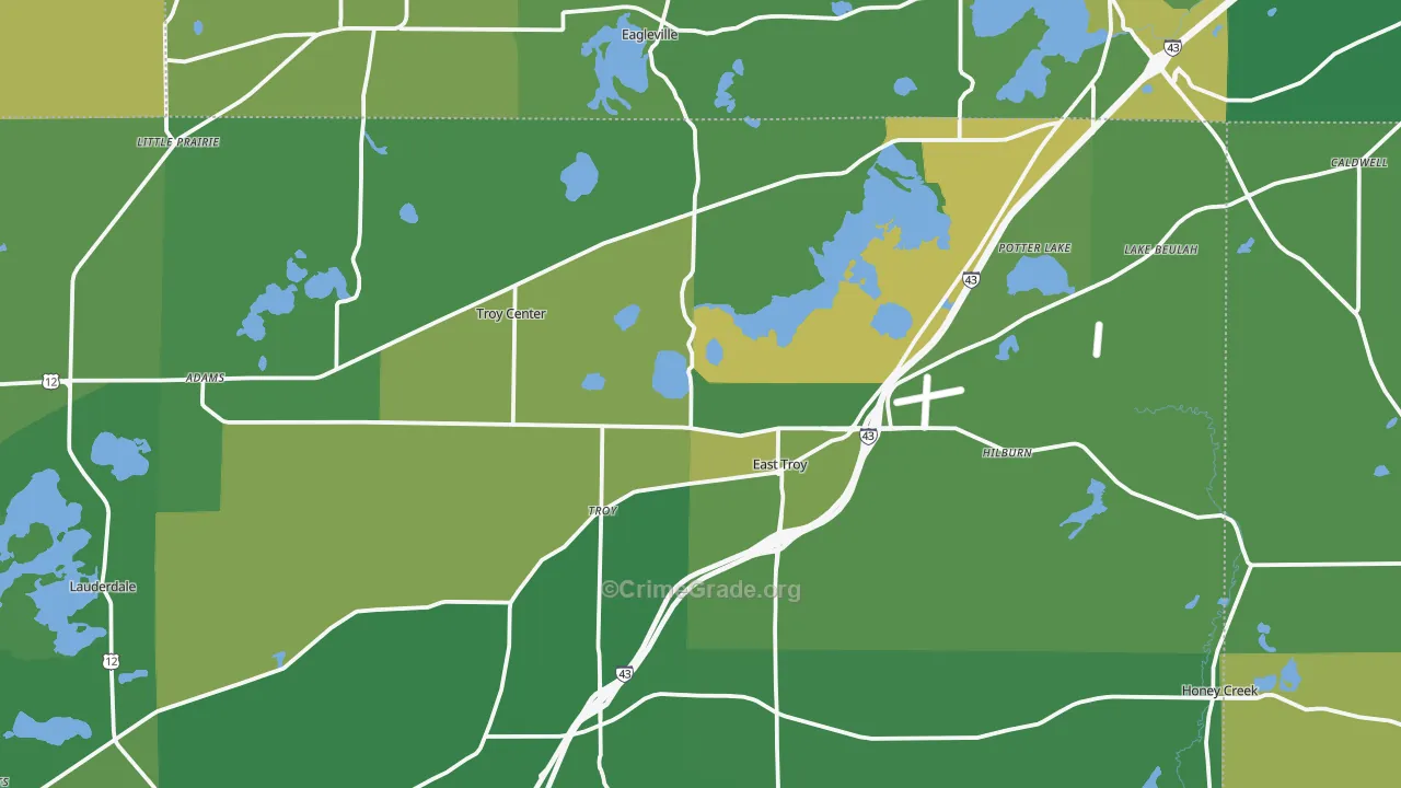 East Troy, WI Map of Vehicle Theft Rates