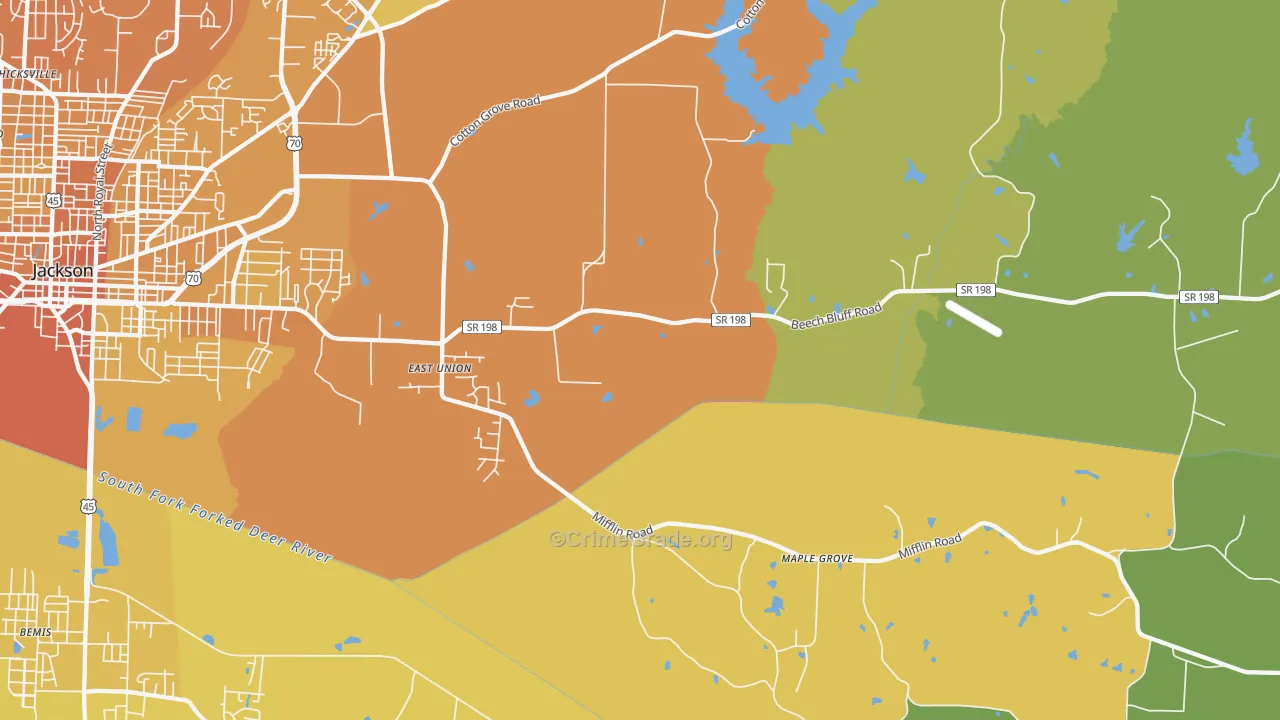 East Union, TN Map of Vehicle Theft Rates