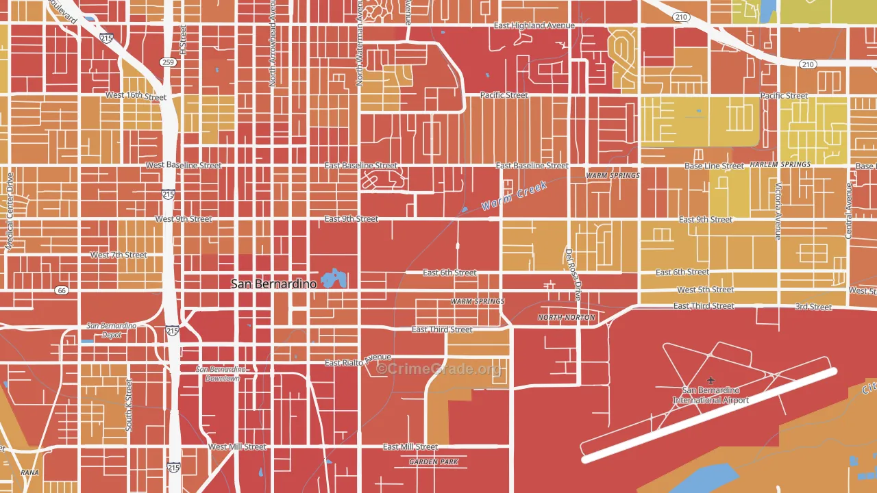 East Valley, San Bernardino, CA Map of Vehicle Theft Rates