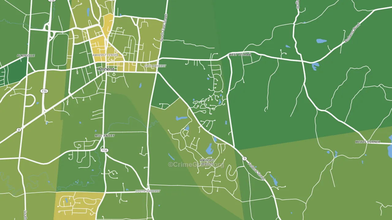 East Village, Amherst, MA Map of Vehicle Theft Rates