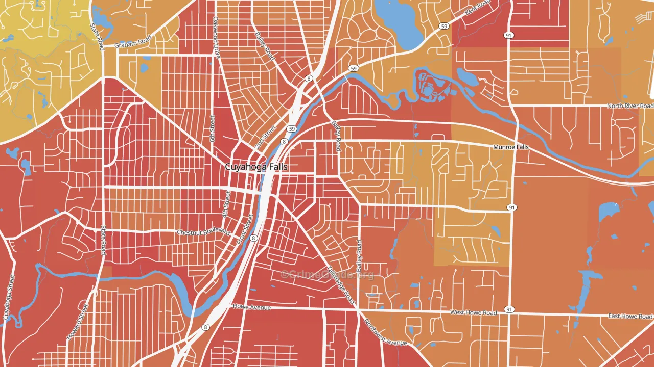 East Village, Cuyahoga Falls, OH Map of Vehicle Theft Rates