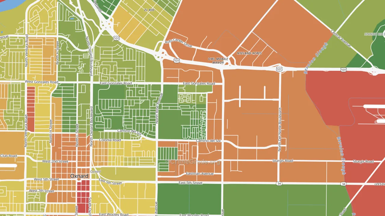 East Village Oxnard, Oxnard, CA Map of Vehicle Theft Rates