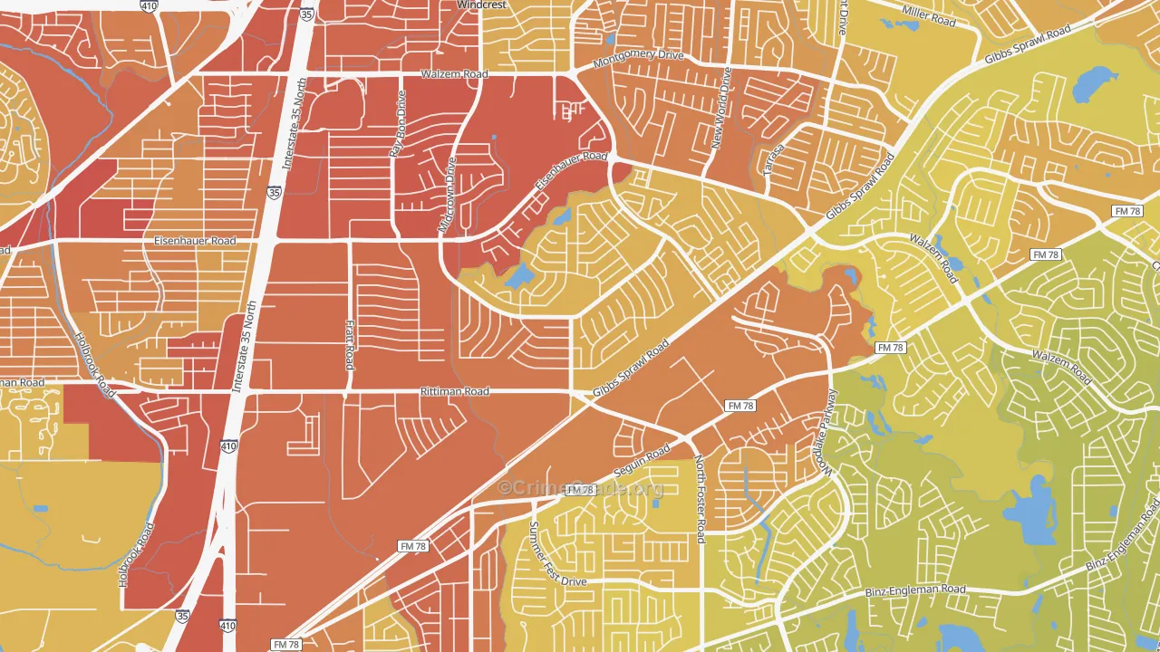 East Village, San Antonio, TX Map of Vehicle Theft Rates