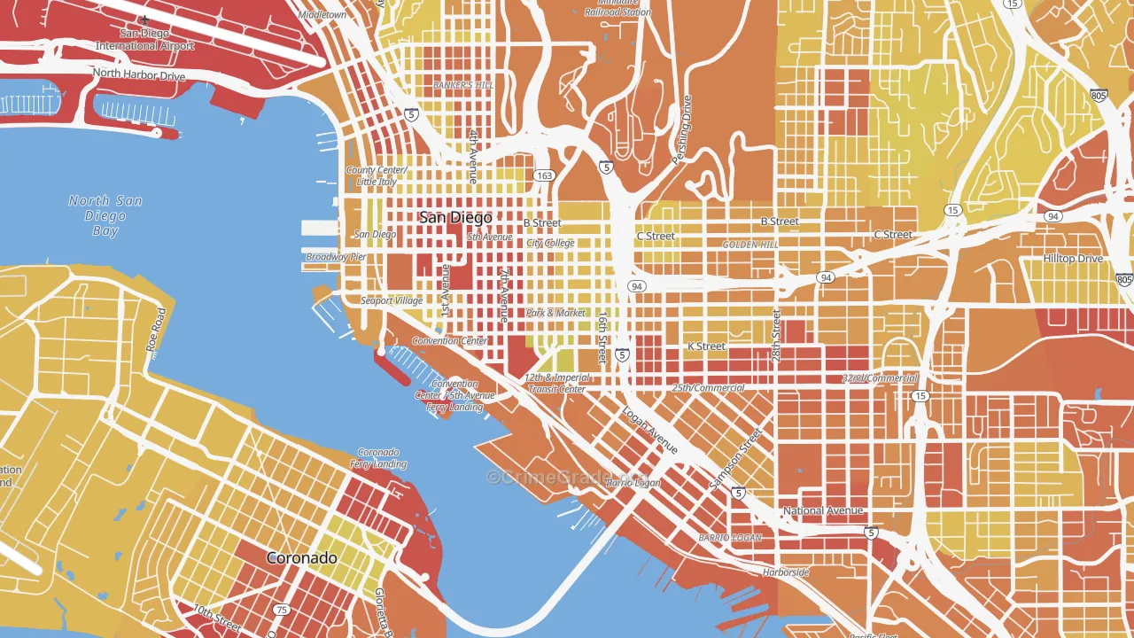 East Village, San Diego, CA Map of Vehicle Theft Rates