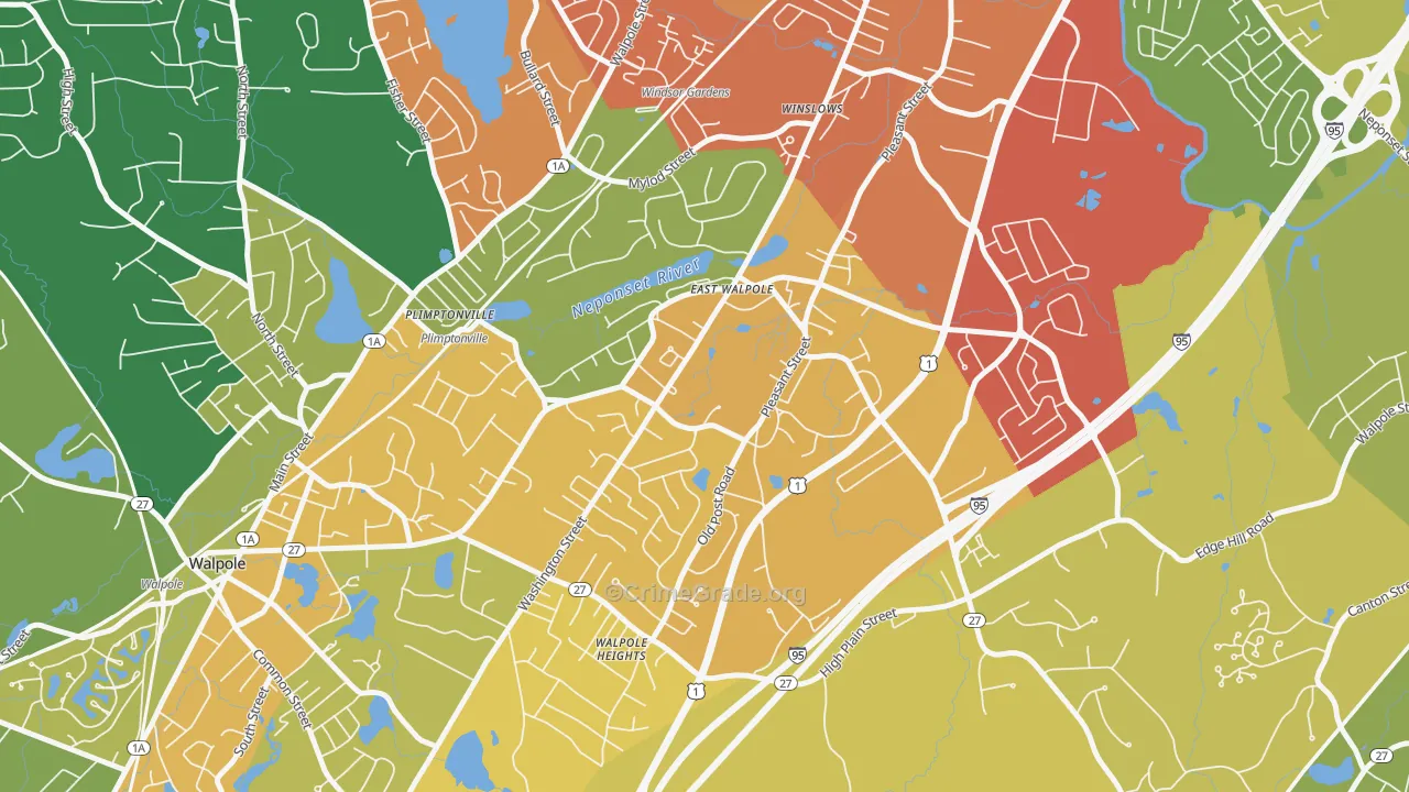 East Walpole, MA Map of Vehicle Theft Rates