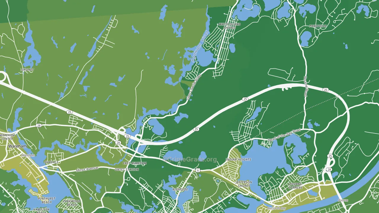 East Wareham, MA Map of Vehicle Theft Rates
