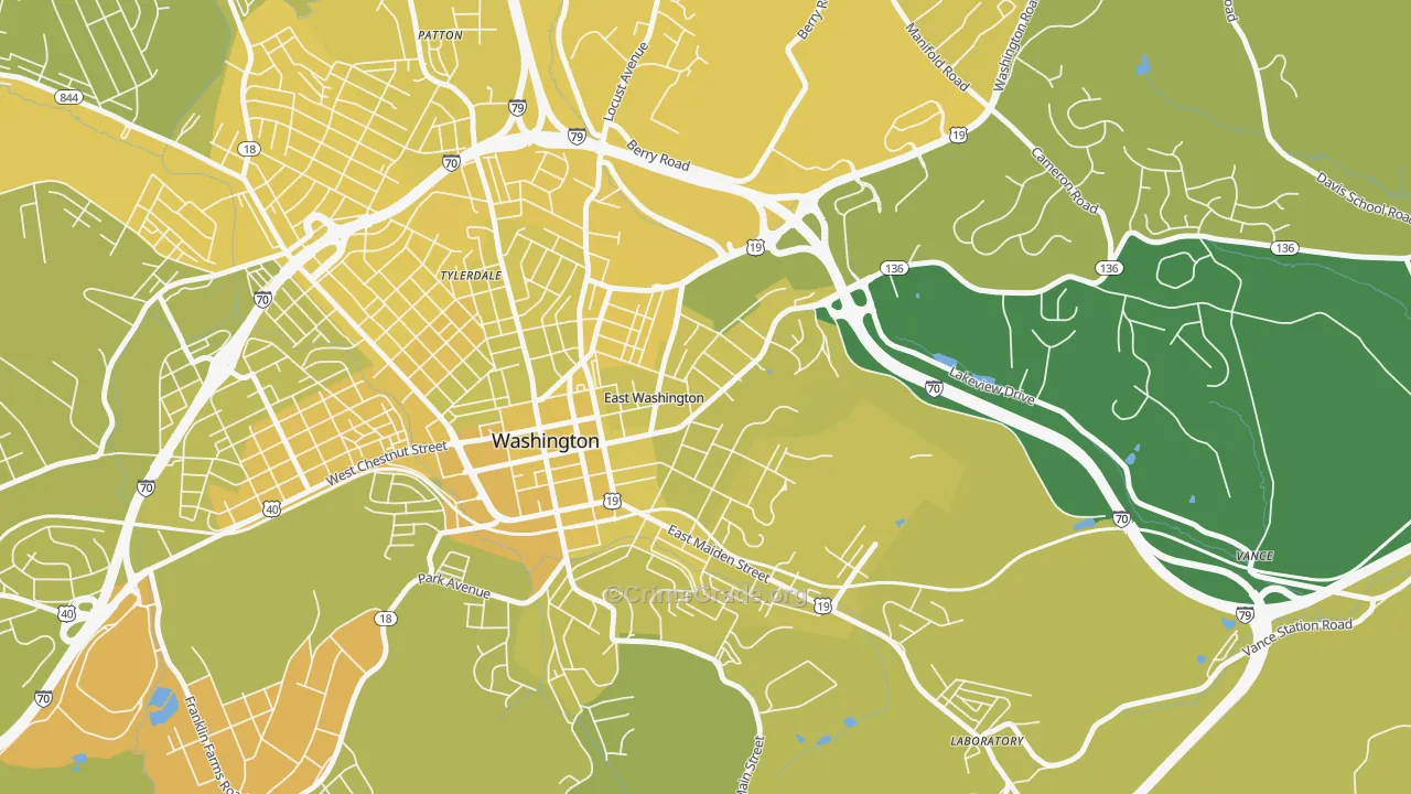 East Washington, PA Map of Vehicle Theft Rates
