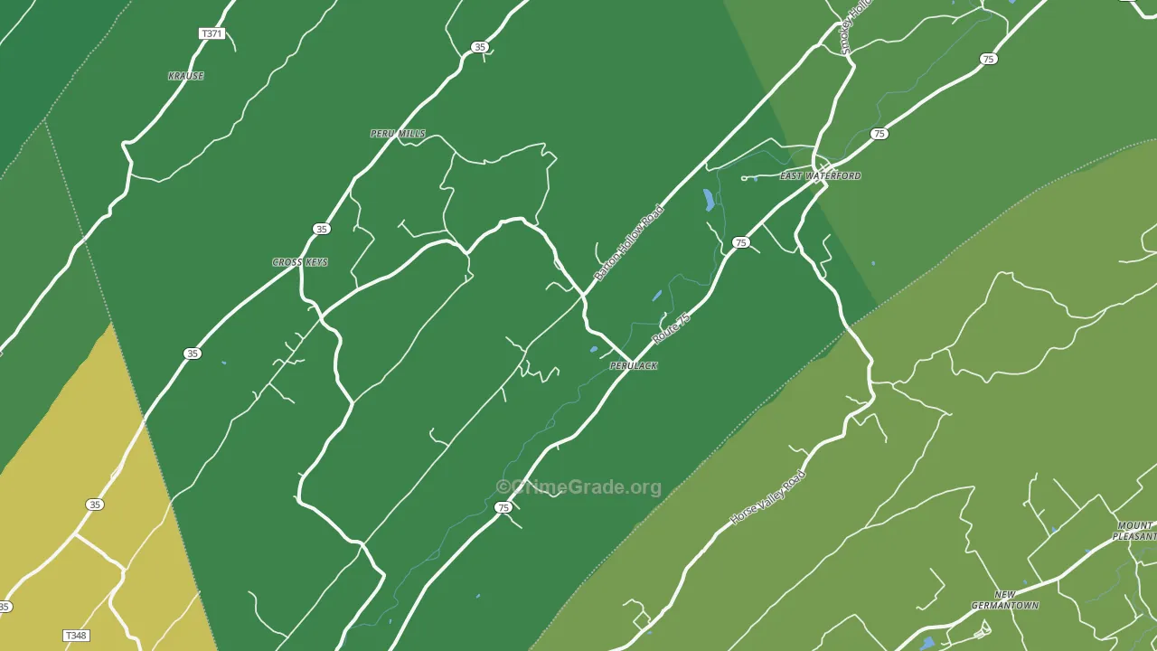 East Waterford, PA Map of Vehicle Theft Rates