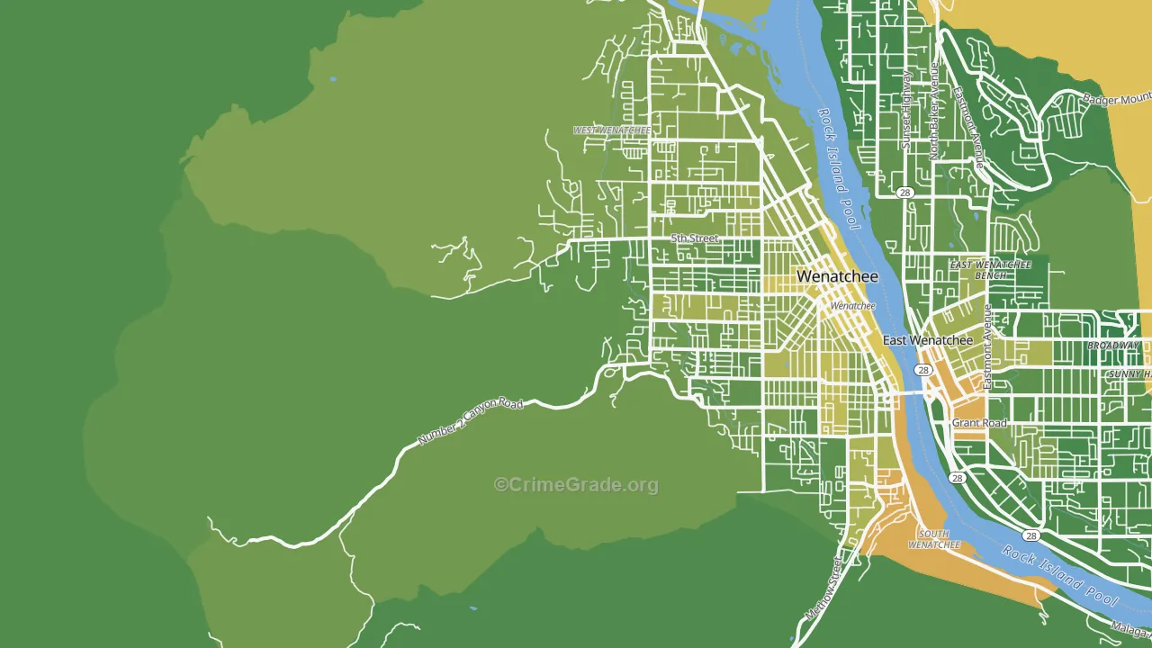 East Wenatchee Bench, WA Map of Vehicle Theft Rates
