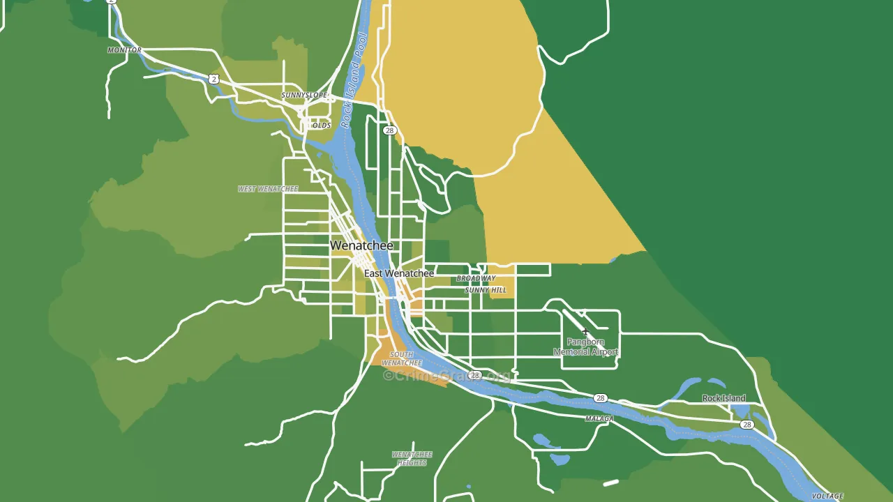 East Wenatchee, WA Map of Vehicle Theft Rates