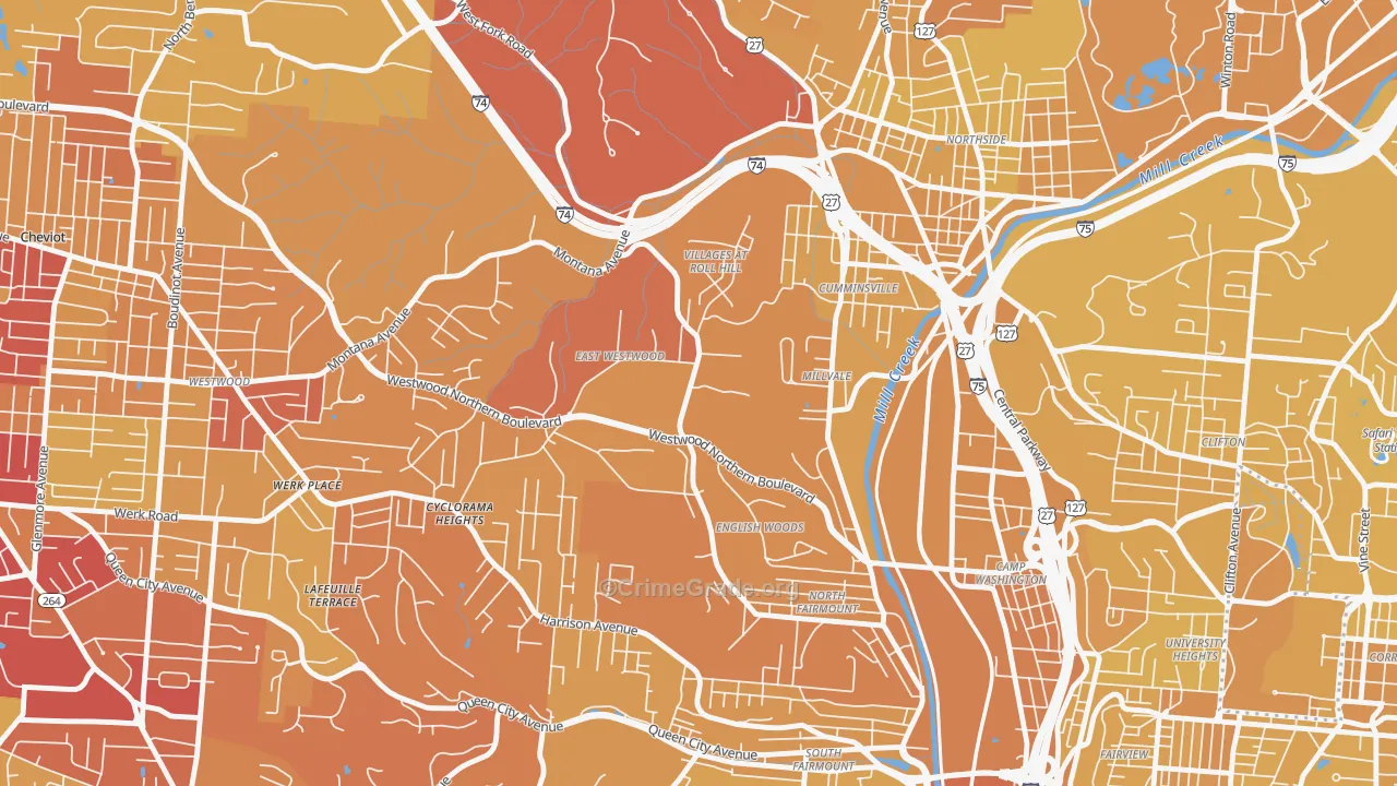 East Westwood, Cincinnati, OH Map of Vehicle Theft Rates