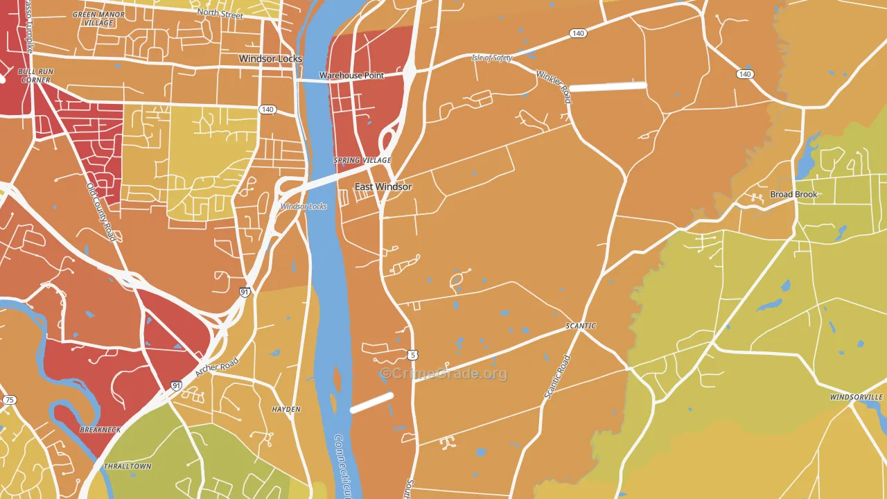 East Windsor, CT Map of Vehicle Theft Rates