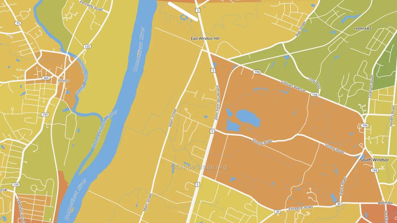 East Windsor Hill, CT Map of Vehicle Theft Rates