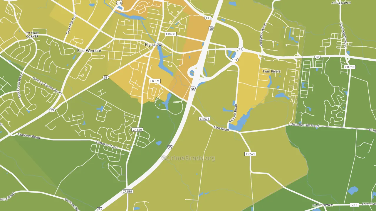 East Windsor, NJ Map of Vehicle Theft Rates