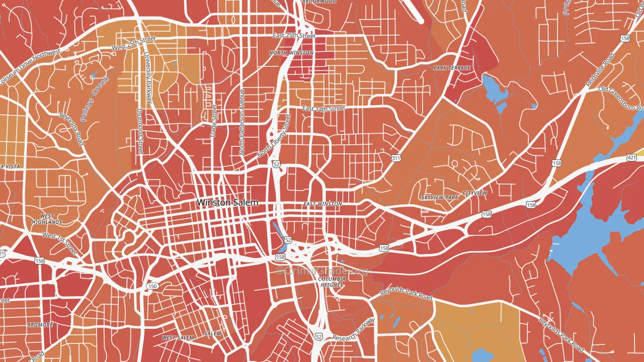 East Winston, Winston-Salem, NC Map of Vehicle Theft Rates