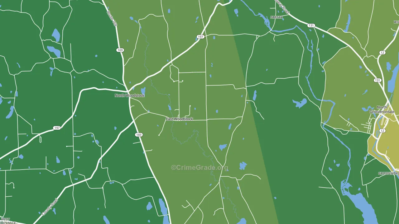 East Woodstock, CT Map of Vehicle Theft Rates