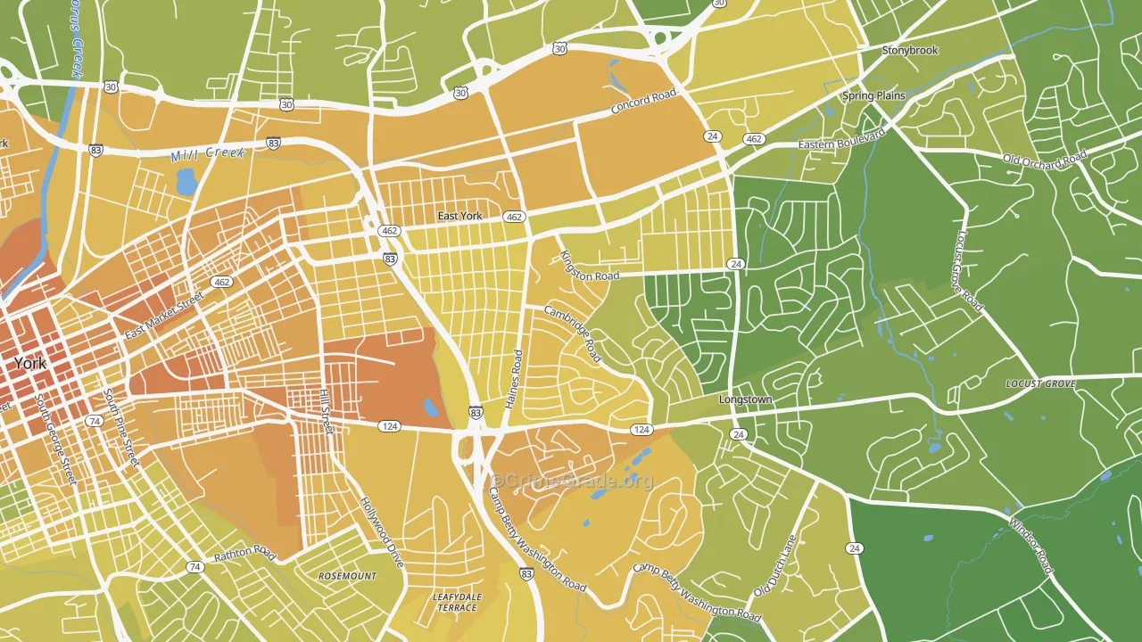 East York, PA Map of Vehicle Theft Rates
