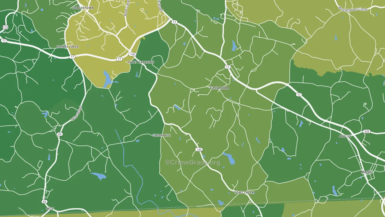 Eastanollee, GA Map of Vehicle Theft Rates
