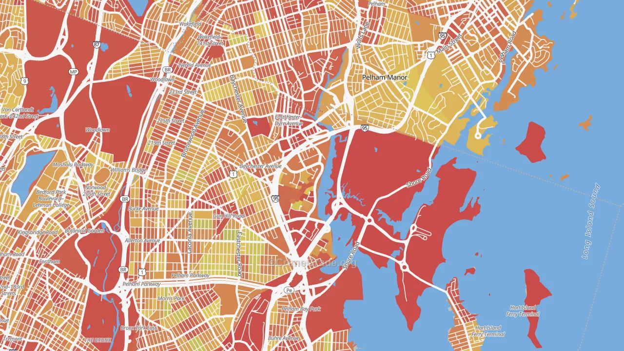 Eastchester, Bronx, NY Map of Vehicle Theft Rates
