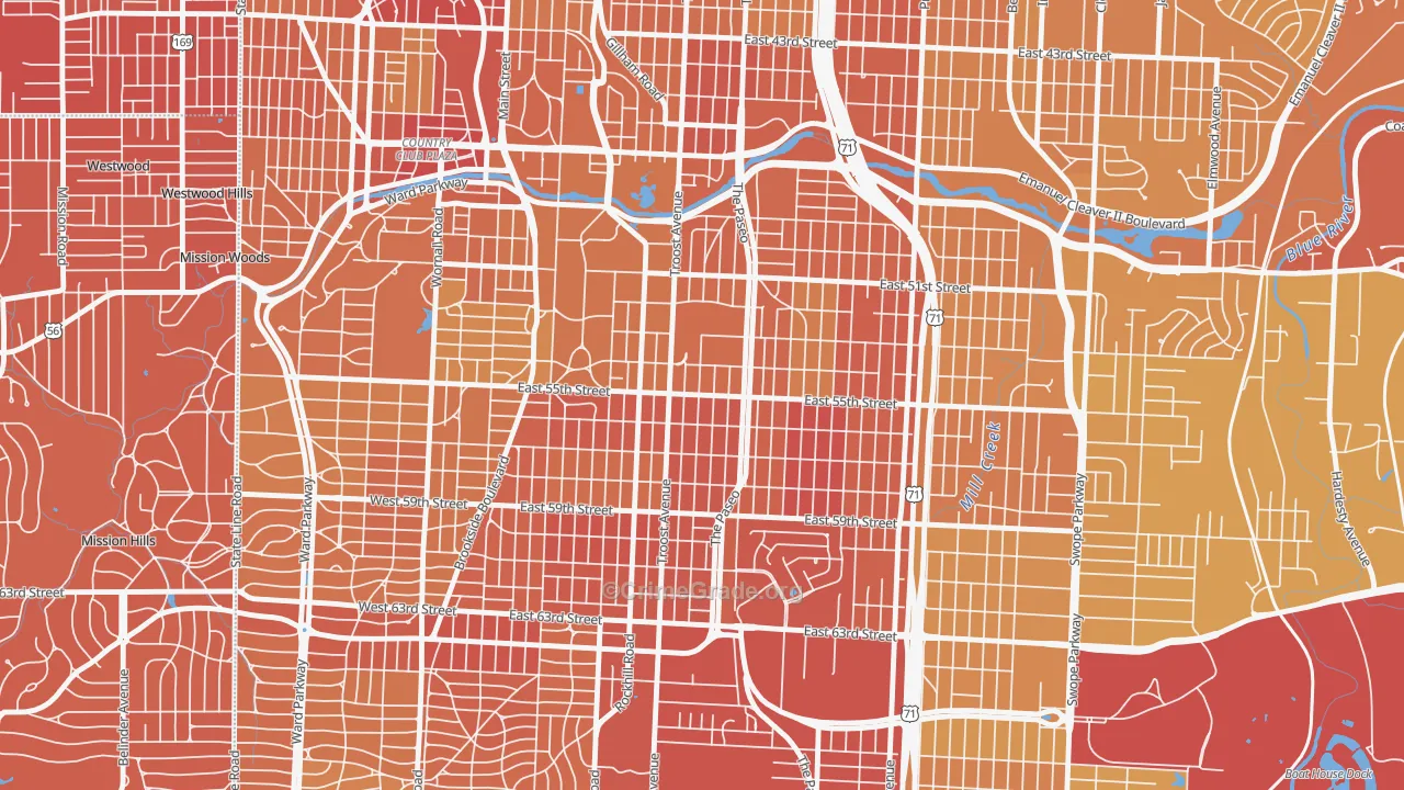 Eastern 49-63, Kansas City, MO Map of Vehicle Theft Rates
