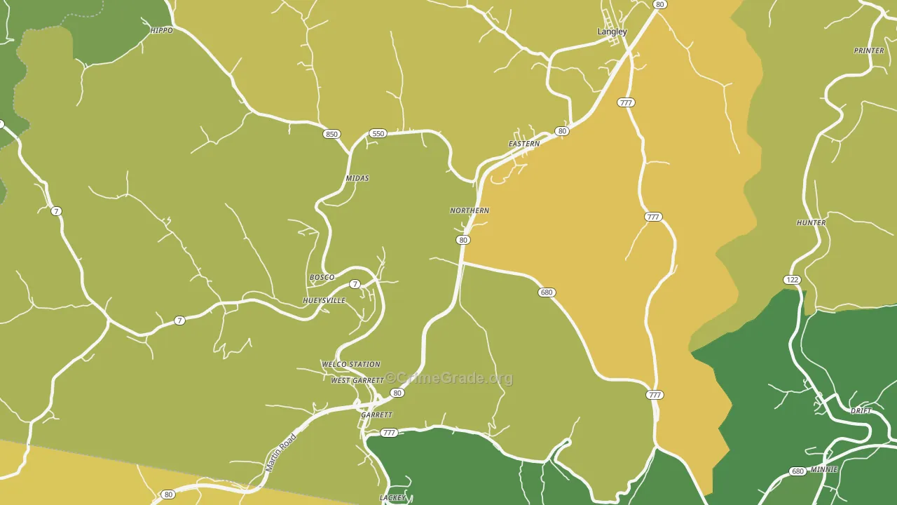 Eastern, KY Map of Vehicle Theft Rates