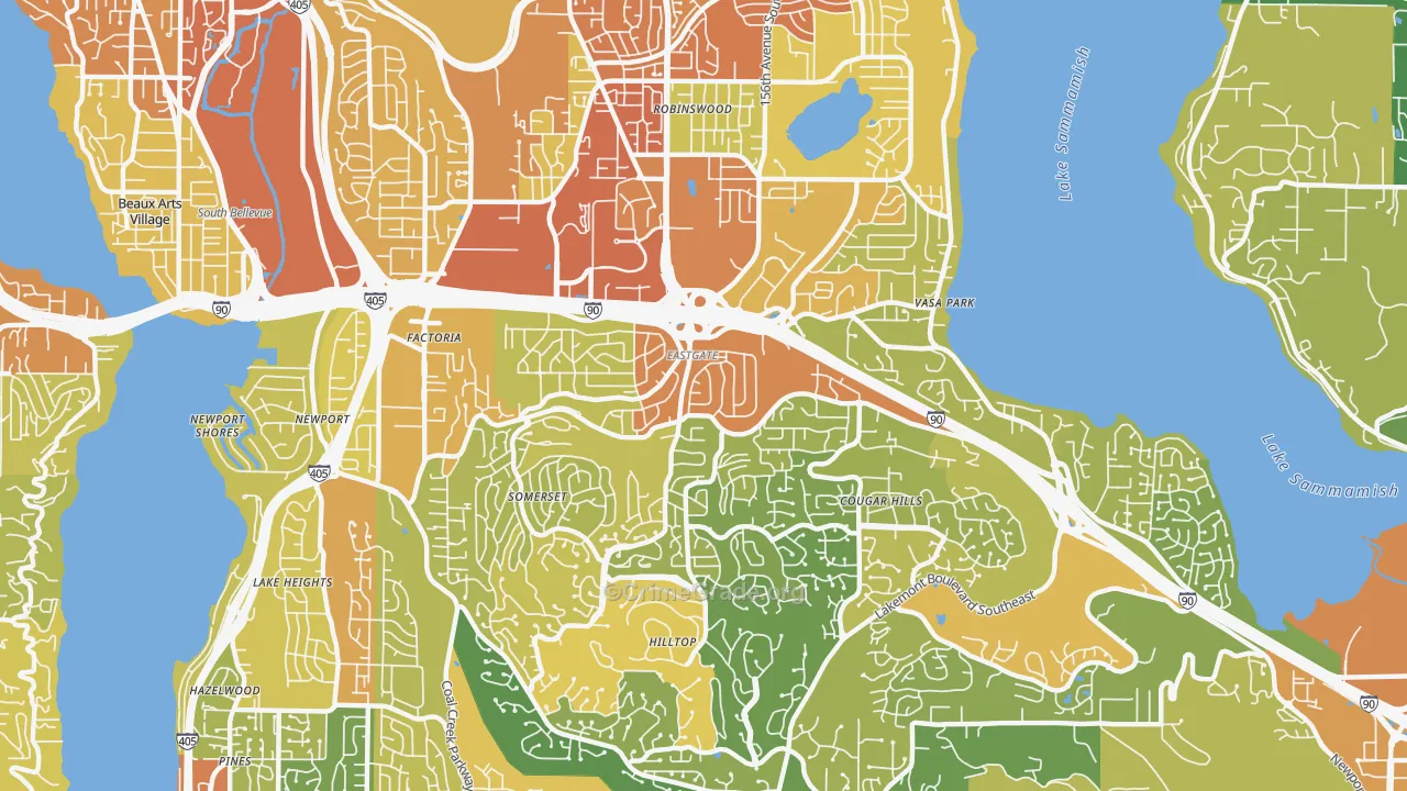 Eastgate, Bellevue, WA Map of Vehicle Theft Rates