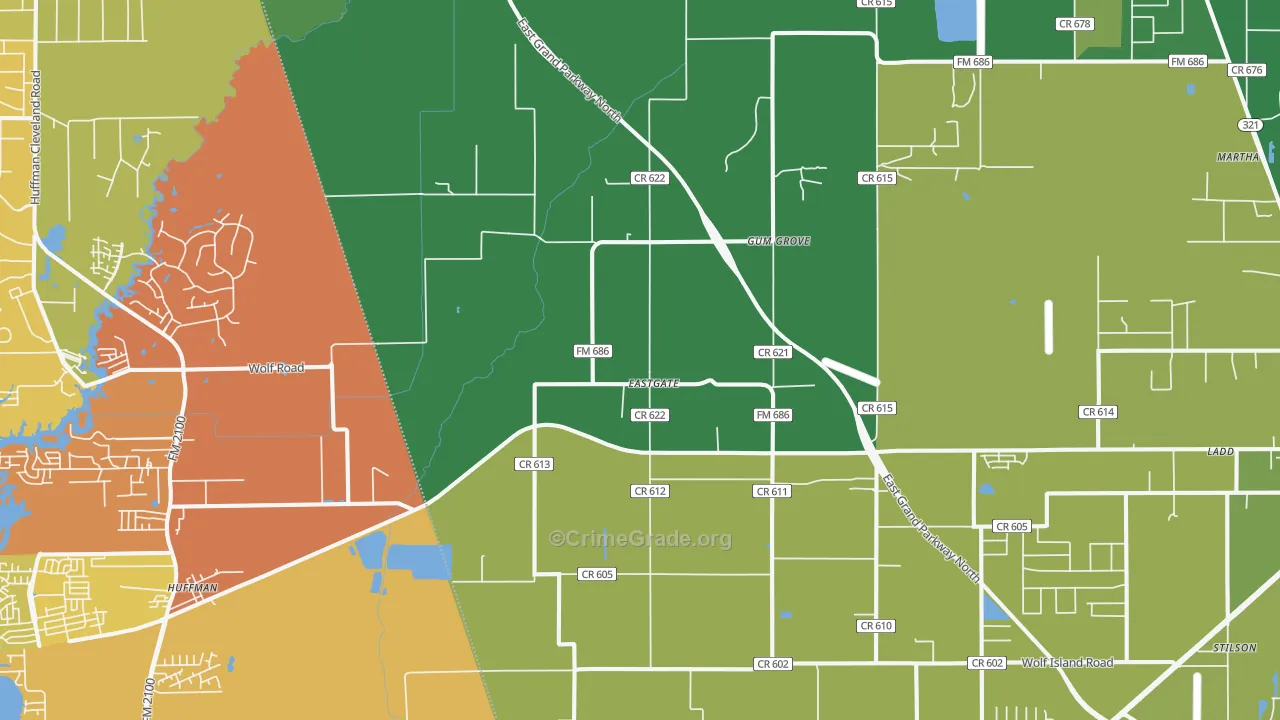 Eastgate, TX Map of Vehicle Theft Rates