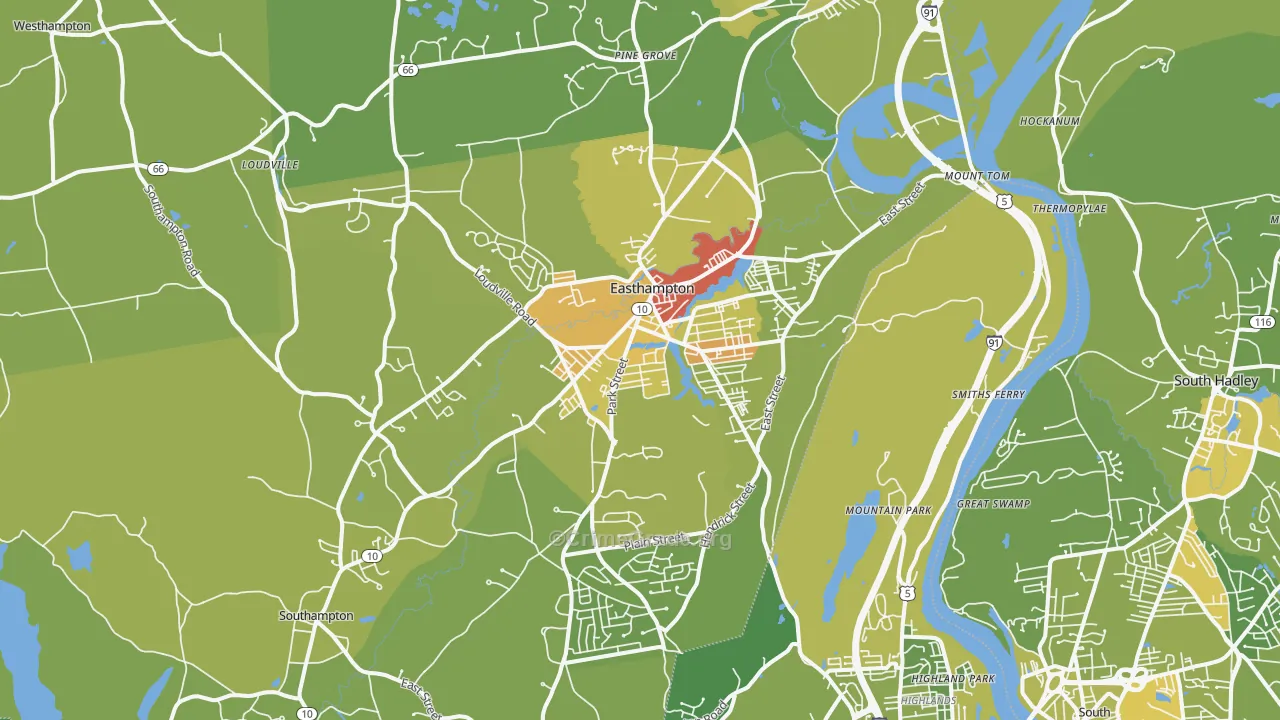 Easthampton, MA Map of Vehicle Theft Rates