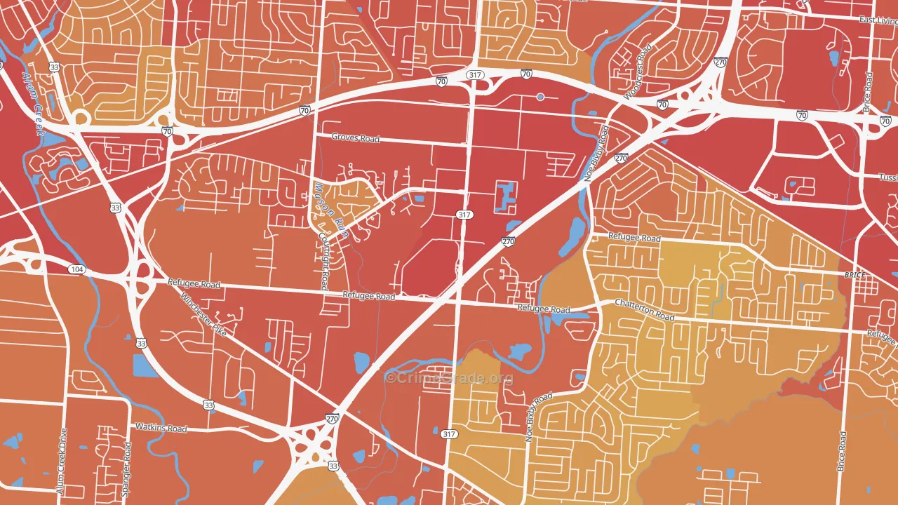 Eastland, Columbus, OH Map of Vehicle Theft Rates
