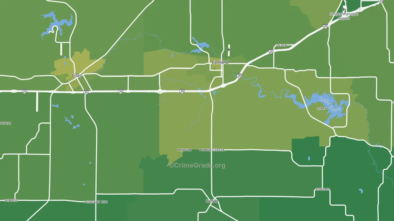 Eastland County, TX Map of Vehicle Theft Rates
