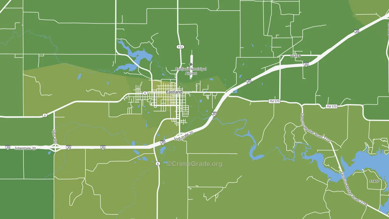 Eastland, TX Map of Vehicle Theft Rates