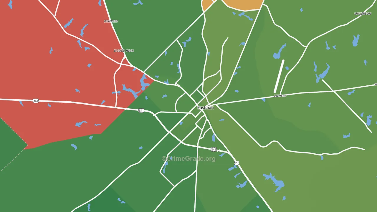Eastman, GA Map of Vehicle Theft Rates