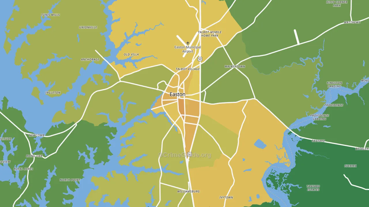 Easton, MD Map of Vehicle Theft Rates