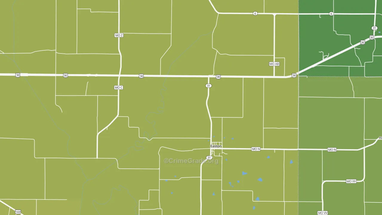 Easton, MO Map of Vehicle Theft Rates