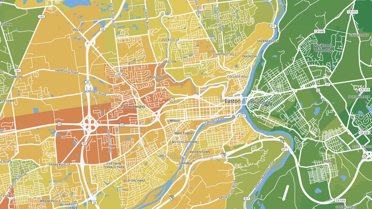 Easton, PA Map of Vehicle Theft Rates
