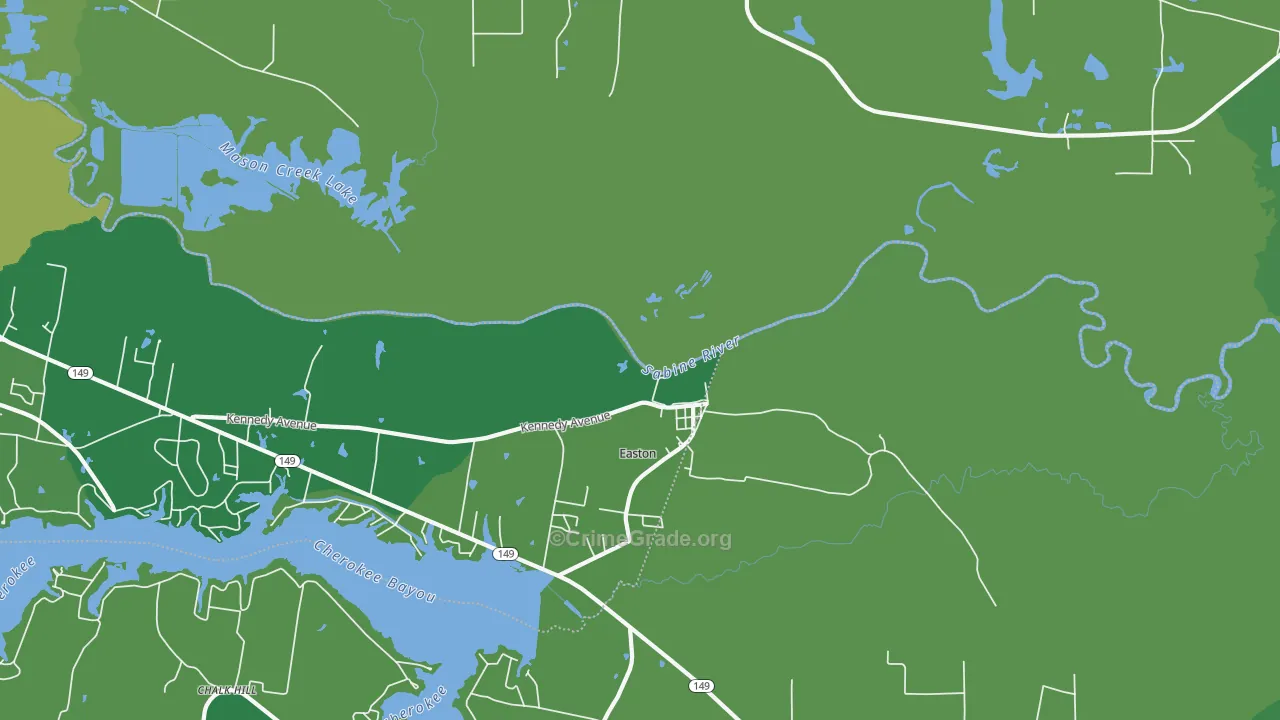 Easton, TX Map of Vehicle Theft Rates